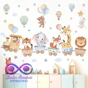 استیکر اتاق بچه قطار با طرح رنگی و شاد برای دکوراسیون خاص و جذاب کودکانه.