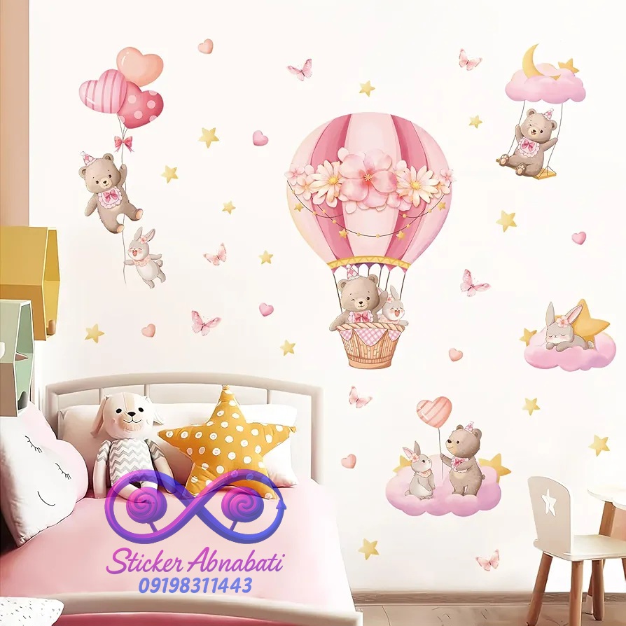 sticker-divari-dokhtarone-fantasy استیکر دیواری دخترونه تدی با طرح شیک و فانتزی برای اتاق خواب