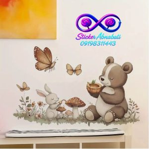 استیکر دیواری کودکانه خرس و خرگوش برای دکور اتاق نوزاد پسر
