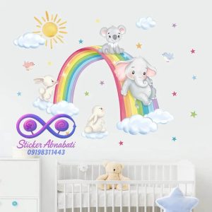 برچسب دیواری جذاب سرسره رنگین کمان یک طرح خاص برای دیزاین اتاق کودکان