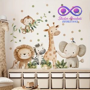 استیکر دیواری حیوانات جنگل با طراحی کودکانه برای اتاق پسرانه