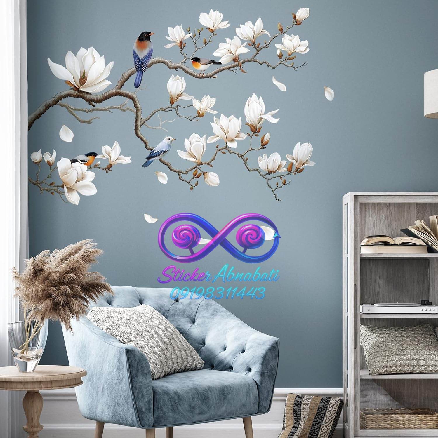 magnolia-flower-wall-sticker-2 استیکر دیواری شاخه گل مگنولیا با طراحی طبیعی و رنگ صورتی ملایم