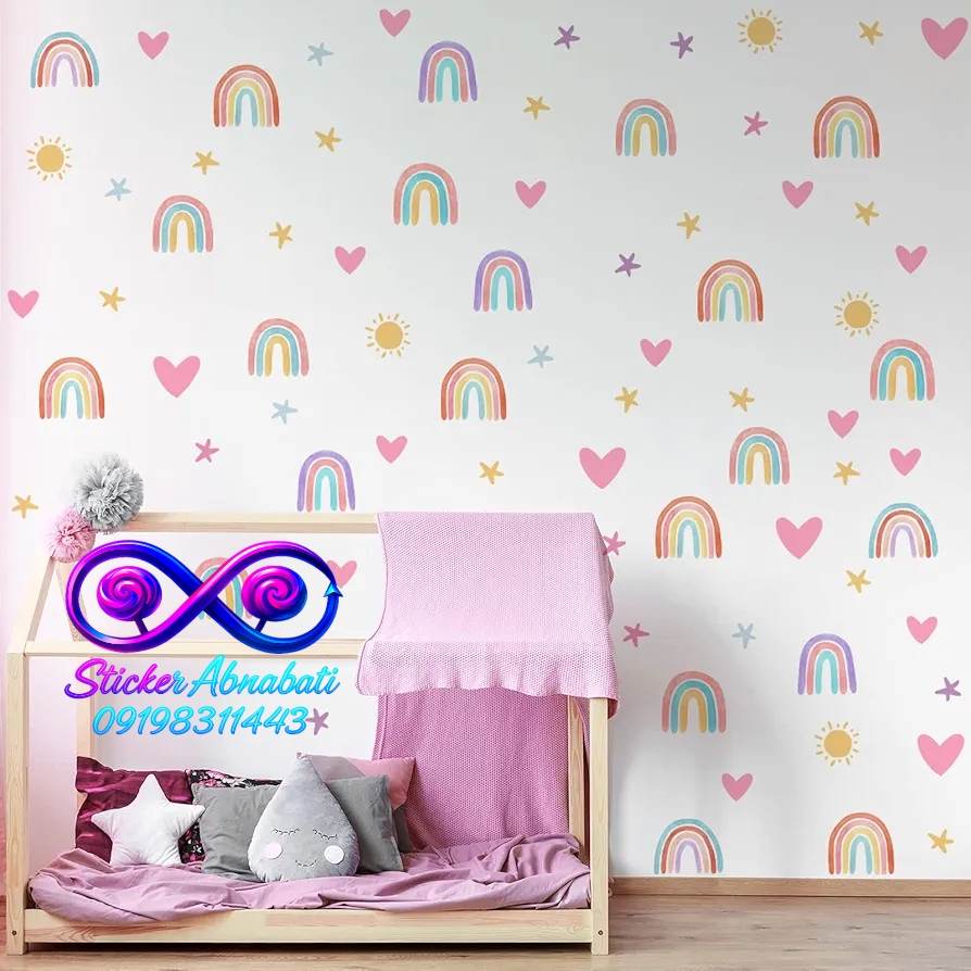 rainbow-pattern-decor-kids-room-3 استیکر دیواری رنگین کمان پترن برای دکور اتاق کودک با رنگهای پاست