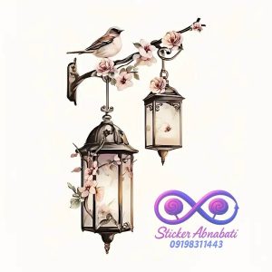 استیکر تزئینی فانوس و گنجشک مناسب دکور رمانتیک و کلاسیک