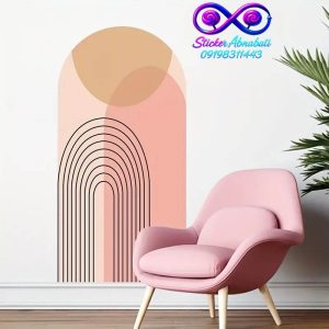 استیکر دیواری طاق پاستلی با خطوط مشکی و زمینه صورتی ملایم