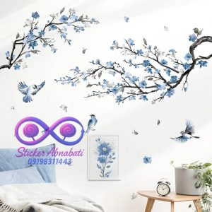استیکر دیواری شاخه گل آبی با طراحی ظریف و الهامگرفته از طبیعت