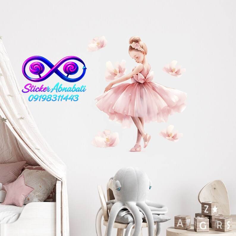 sticker-wall-girl-room-princess-3 استیکر دیواری طرح پرنسس برای اتاق دختر بچه با رنگهای صورتی و فانتزی