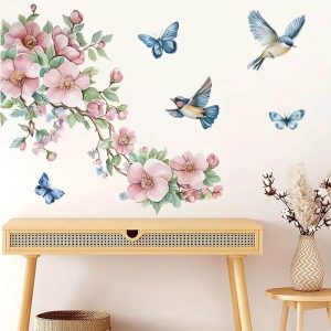 استیکر دیواری پرندگان زیبا روی شاخه گل برای دکور منزل