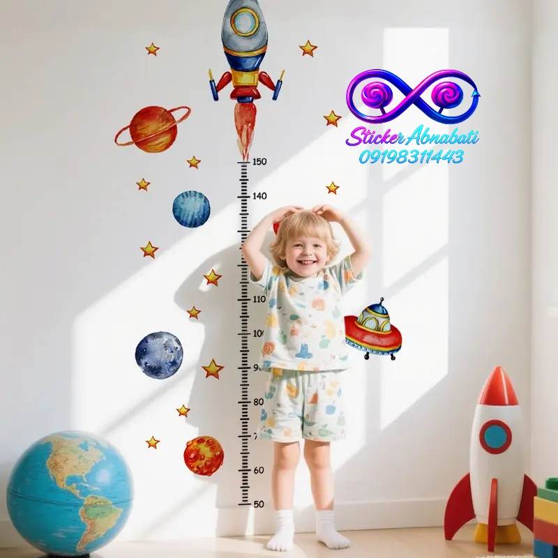 sticker-wall-height-space-rocket-4 استیکر دیواری اندازهگیری قد کودک مدل سفینه فضایی برای دکور اتاق کودک