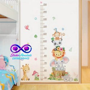 برچسب دیواری اندازهگیری قد حیوانات مهربان رنگارنگ برای اتاق کودک