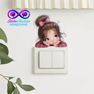 برچسب کلید پریز طرح دختر بچه بانمک مناسب تزئین اتاق کودک و مهدکودک