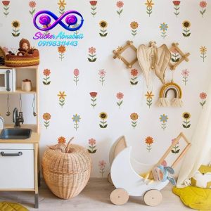 استیکر دیواری پترن گل‌های فانتزی رنگی برای دکوراسیون اتاق