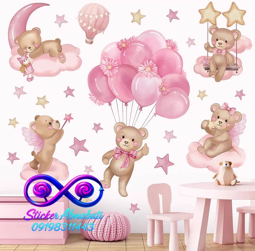 teddy-pink-balloons-girl-room-decor-01 دکور اتاق دختربچه تدی صورتی برای دکور اتاق دختر بچه