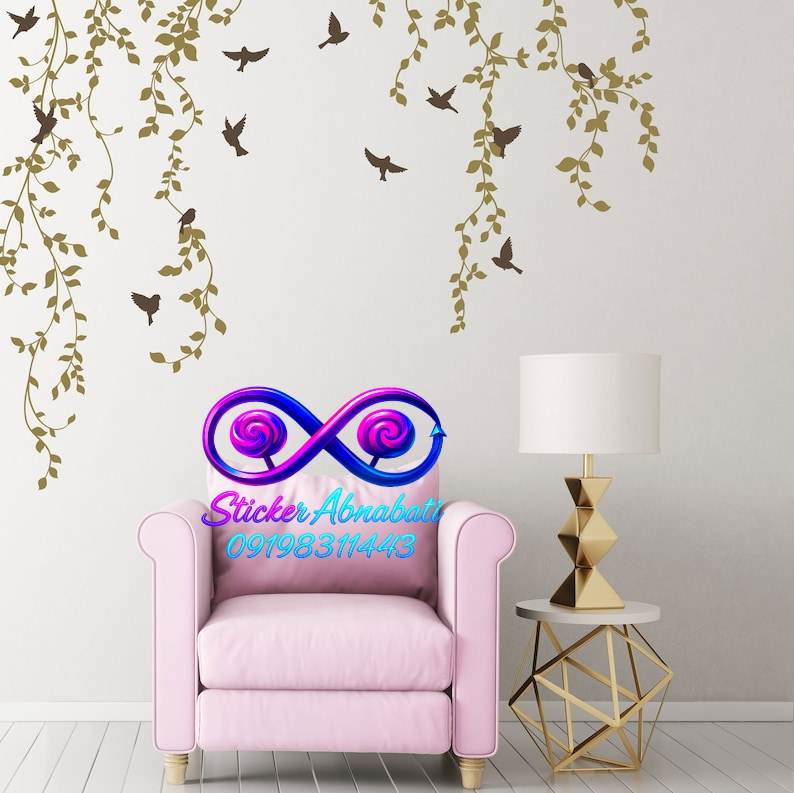 thick-washable-bird-wall-art برچسب دیواری آویز شاخه و پرنده با چاپ مات و ضخیم