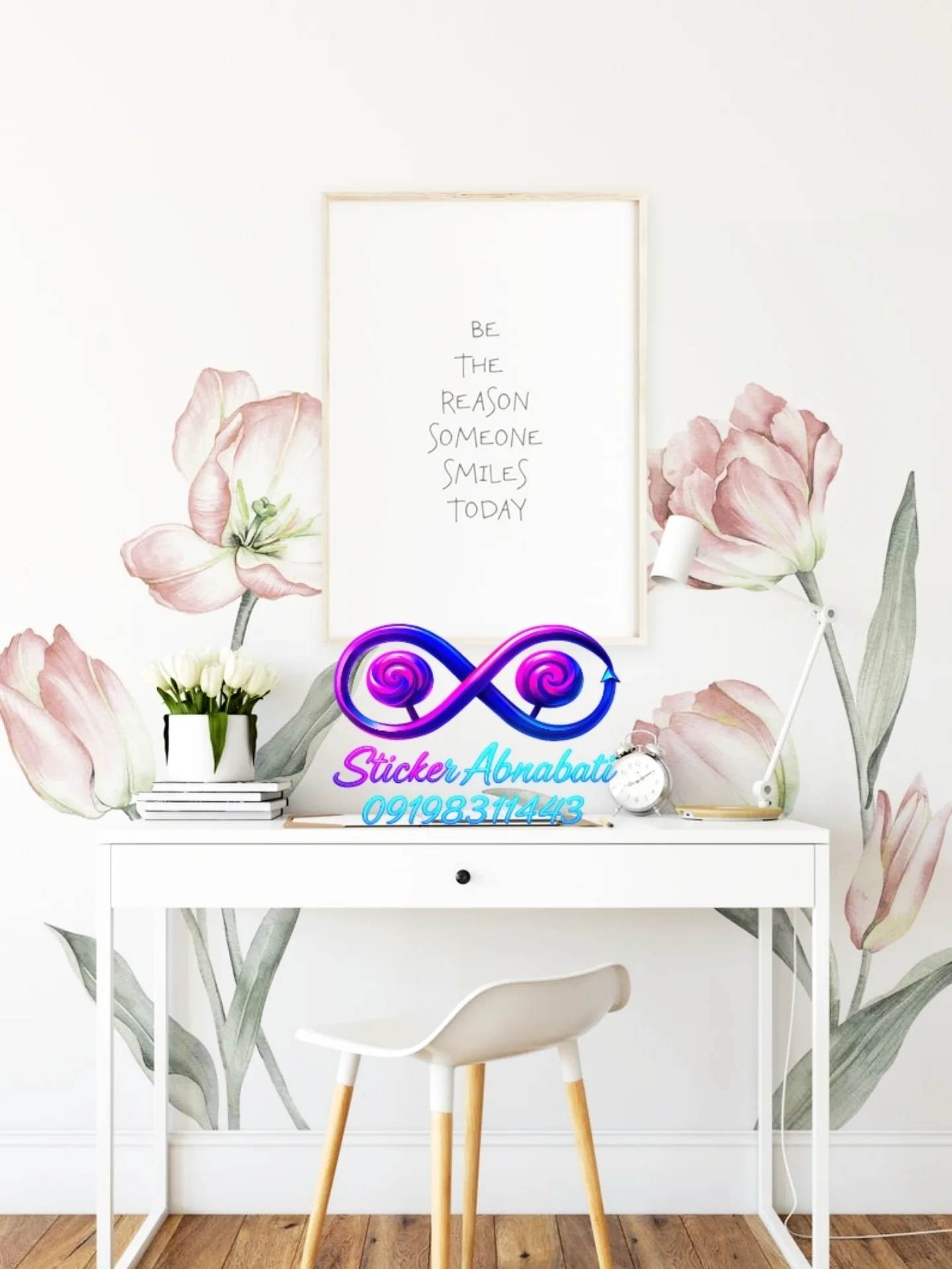 alaleh-wall-sticker-minimal-design دکور منزل بااستیکر دیواری گلهای صورتی آلاله برای دیزاین مینیمال خانه