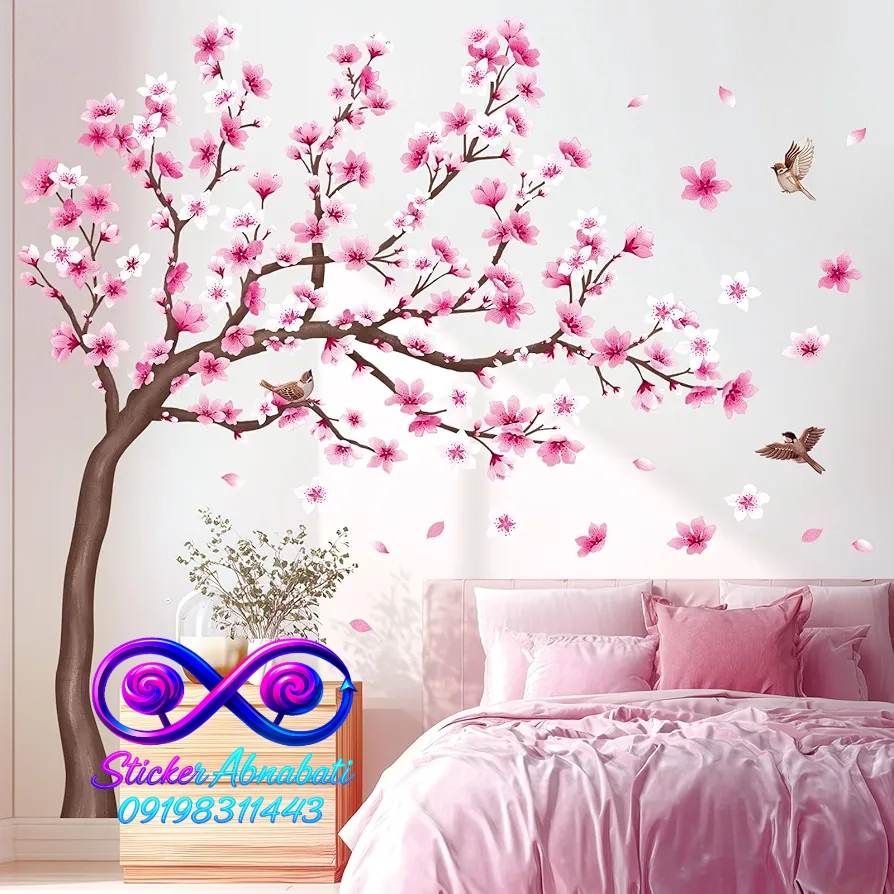 sticker-shakhe-derakht-koodak استیکر دیواری شکوفه بهاری اتاق کودک طرح شکوفه و پرنده