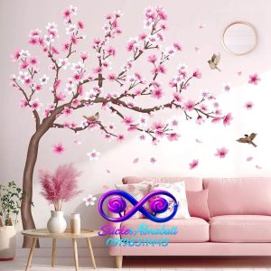 استیکر دیواری طبیعت کودک با گلهای شکوفه بهاری