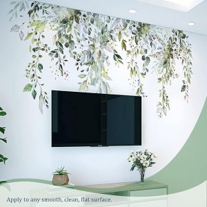 استیکر دیواری پذیرایی با طرح برگهای آویز و گلهای لطیف برای دکوراسیون خانه