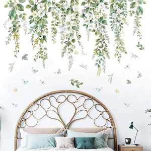 استیکر دیواری شاخه و برگ سبز برای دیزاین دیوار پذیرایی و فضای نشیمن مدرن