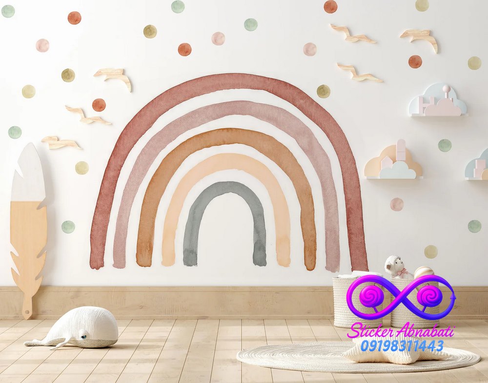 rainbow-wall-sticker-girl-room استیکر دیواری رنگینکمان دخترانه مناسب اتاق نوزاد با رنگ های نود جذاب