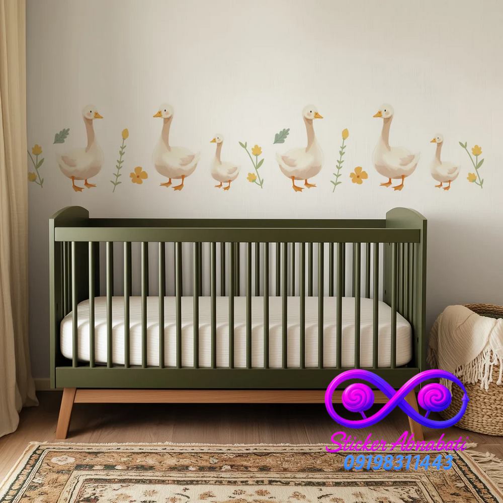 goose-nursery-wall-sticker استیکر دیواری اتاق نوزاد طرح غاز مناسب اتاق نوزاد مناسب روی تخت نوزاد