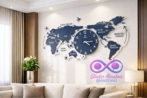 ساعت دیواری نقشه جهان در ابعاد بزرگ