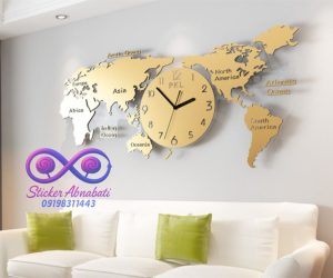 ساعت دیواری نقشه جهان طلایی