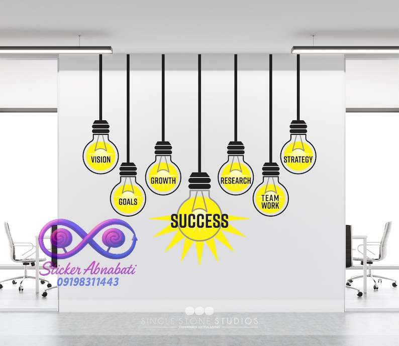 motivational-light-bulb-wall-decal-for-workplace استیکر دیواری شرکت و محل کار انگیزشی مدل Success برای دکوراسیون دیوار محیط کار و فضاهای استارتاپی