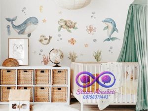استیکر دیواری حیوانات دریایی فانتزی با طرح اقیانوس برای دکور اتاق کودک