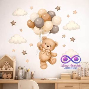 استیکر دیواری خرس تدی و بادکنک